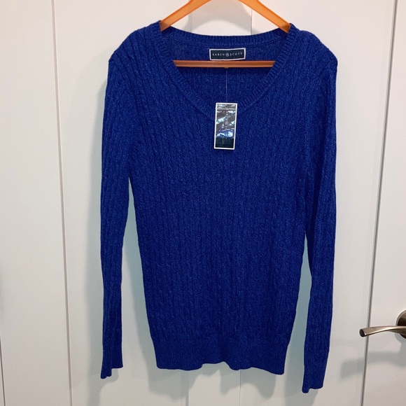 Karen Scott Women's Deep Blue V-Neck Sweater - Picture 1 of 5